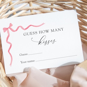 Kaart raden hoeveel kussen, babyshower met wilde bloemen roze strik, afdrukbaar snoep raadspel, direct downloaden