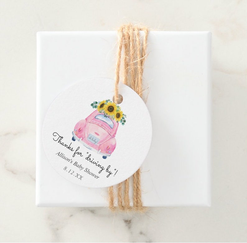 Baby Girl Drive by Shower Thank You Tag Sunflowers on Pink Etsy