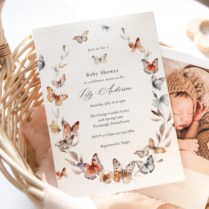 Boho Butterfly Baby Shower Invitation: Printable 5x7 (instant Download ...
