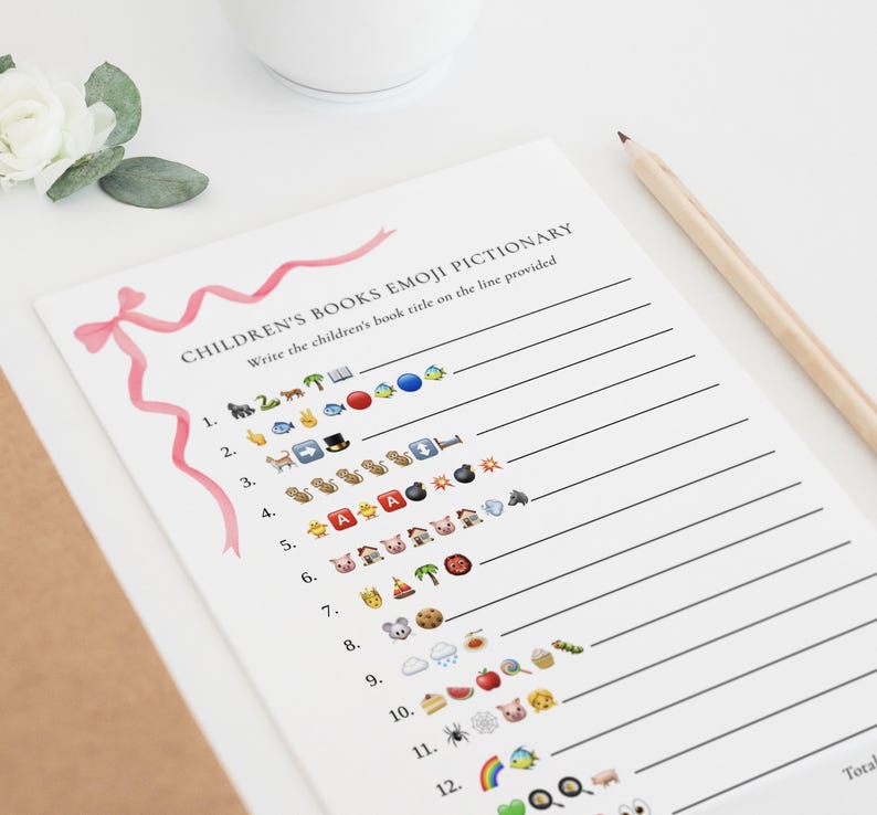 Pictionary Ribbon Emoji Pictionary Baby Shower Game: Children's Books, Pink Bow (instant ...