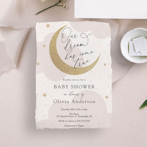Our Dream Has Come True, Baby Shower Invitation, Over the Moon, Pink Twinkle Little Star, Printable Template, INSTANT DOWNLOAD #AP3p_BB