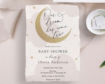Our Dream Has Come True, Baby Shower Invitation, Over the Moon, Pink Twinkle Little Star, Printable Template, INSTANT DOWNLOAD #AP3p_BB