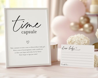 Minimalist Baby Time Capsule Sign & Wishes Card (Editable Template)