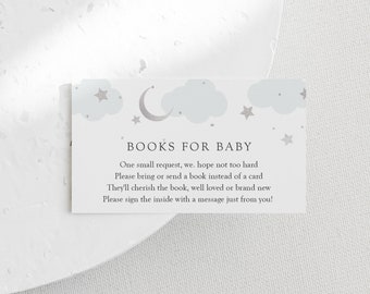 Blue Twinkle Little Star Books for Baby Insert card template, Silver Over the Moon Baby Shower enclosure card, INSTANT DOWNLOAD #AP3bs_EC