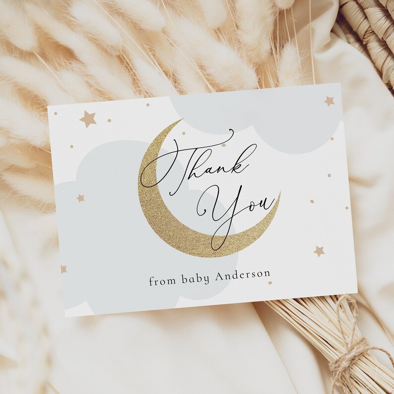 Over the Moon Baby Shower Invitation Set, Baby Boy Printable Invite Set with Diaper and Books Inserts and Thank You Card, Digital Download image 6