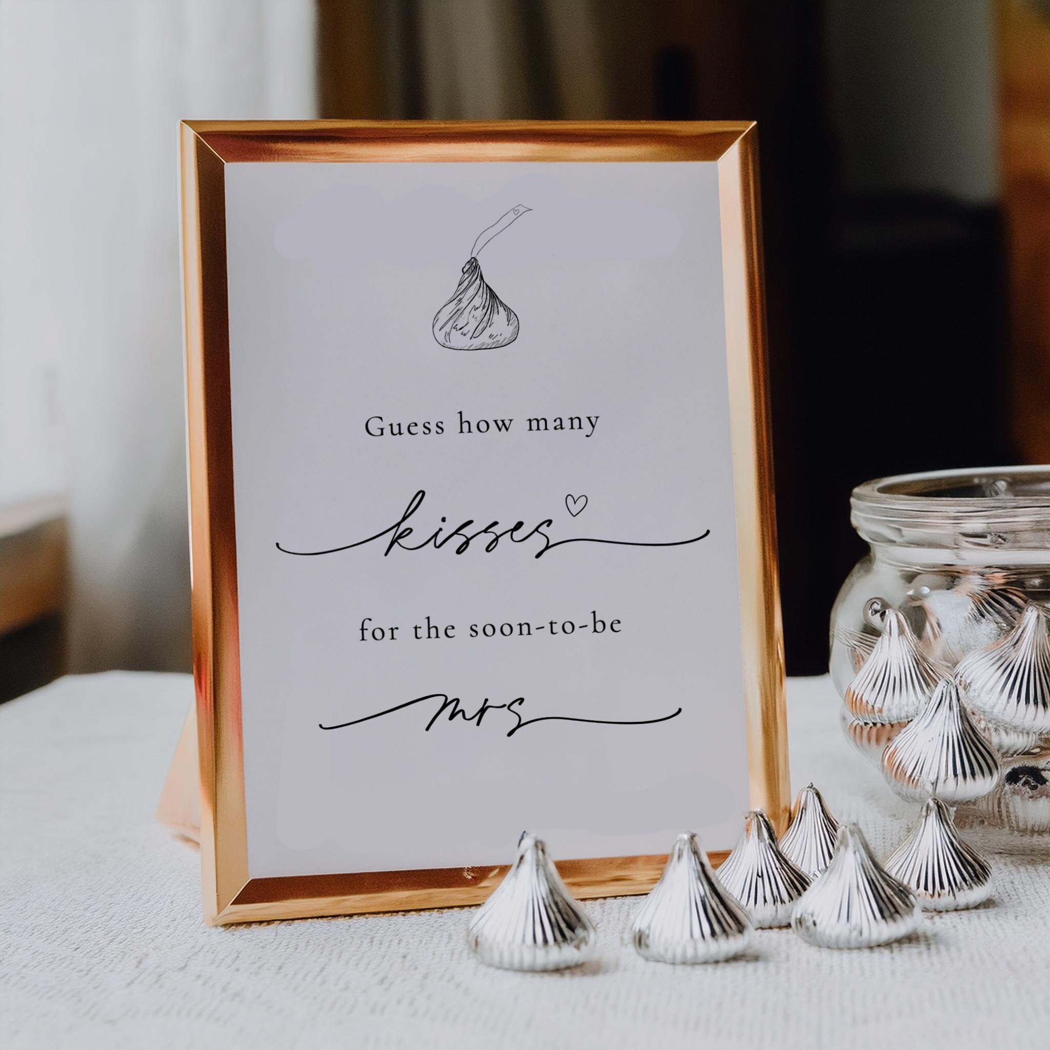 Brautparty-Spiel „Wie Viele Küsse“ – Inkl. 1 Schild & 30 Ratenkarten, Weiß Mit Blumen-Design