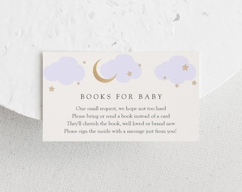 Purple Twinkle Little Star Books for Baby Insert card template, Over the Moon Baby Shower enclosure card, INSTANT DOWNLOAD #AP3p