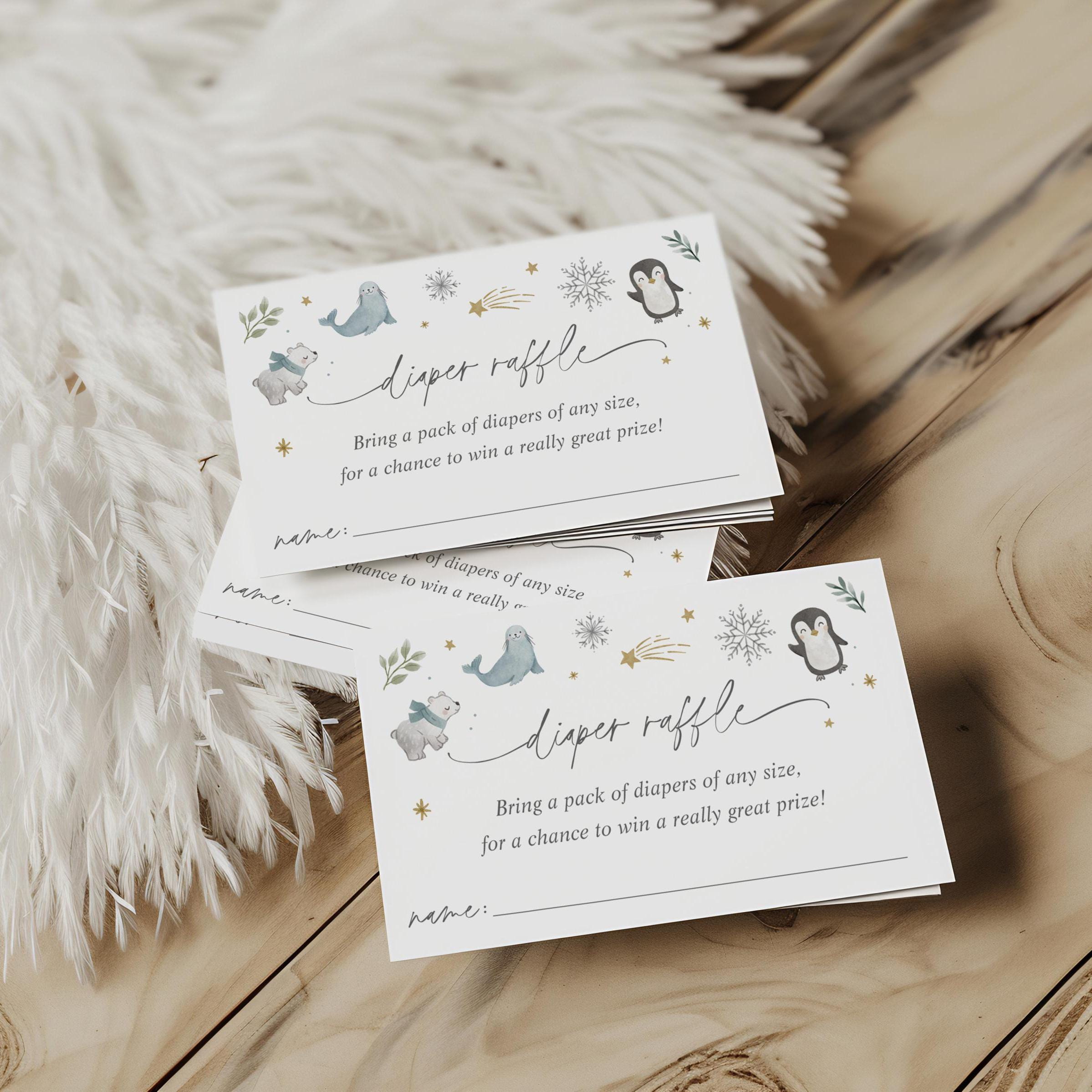 Cold Chisel Raffle Tickets Winter Animals Diaper Raffle Ticket, Printable Baby Shower Diaper ...