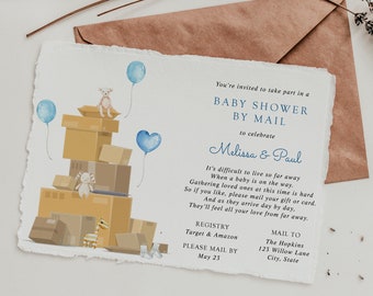 Baby Shower by Mail Invitation, Baby Boy, Blue Balloons, Long Distance Shower,  Printable Template, INSTANT DOWNLOAD BSM