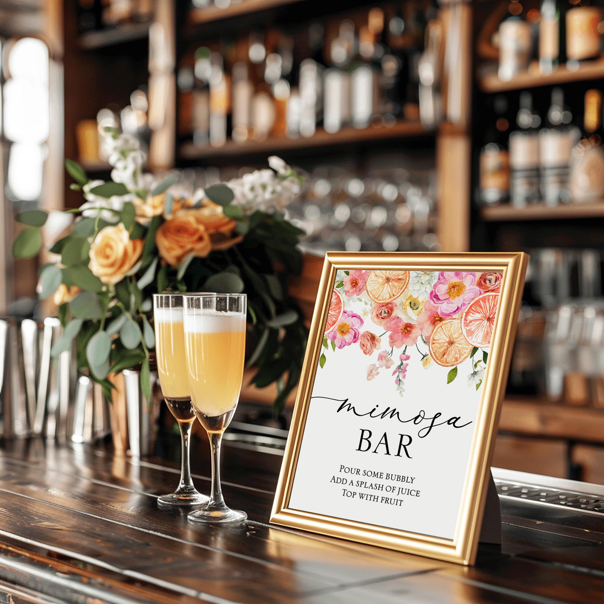 Cartello stampabile per il bar Mimosa, modello per cartello per addio al nubilato rosa e rosso, download del cartello per il menu delle bevande, idee per decorazioni per addio al nubilato, Sweet