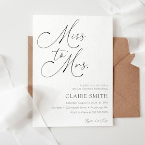 Miss to Mrs. Bridal Shower Invitation, Simple Calligraphy, Printable Template, INSTANT DOWNLOAD #AP28_BS