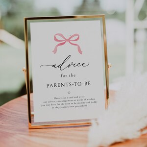 Pink Bow Baby Shower Advice Sign Template (Digital Download)