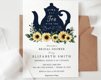 Tea Party Bridal Shower invitation Template, Sunflower Evite, INSTANT DOWNLOAD, 100% Editable Text, Templett, Printable #AP12