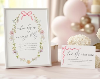 Juego de baby shower con flores silvestres: Adivina la barriga de mamá (Plantilla imprimible)