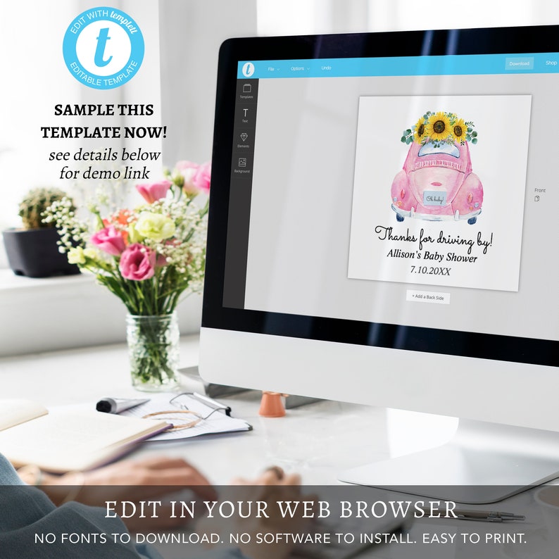 Baby Girl Drive by Shower Thank You Tag Sunflowers on Pink Etsy