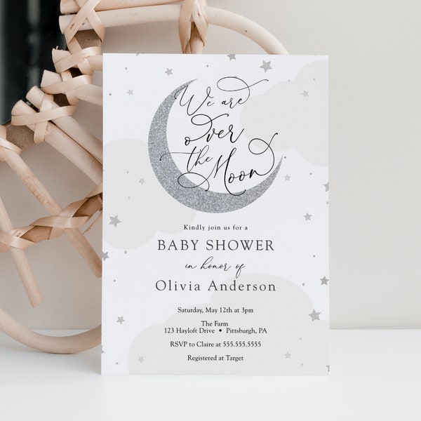 Baby Shower Invitation, We are Over the Moon, Twinkle Little Star, Printable Template, INSTANT DOWNLOAD #AP3gs