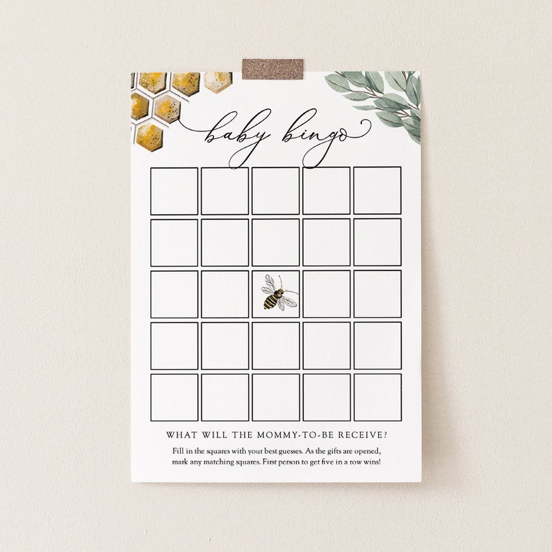 Bee Baby Shower Bingo Game Printable Card Golden Bee and Etsy