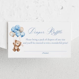 Carte de demande de couche ours en peluche | Billet de tombola de couches imprimables pour baby shower Bearly Wait | Insert de douche pour bébé garçon | Téléchargement instantané