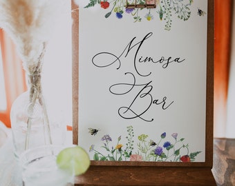 Mimosa Bar Sign, Wildflower Fields and Buzzing Bees, Bridal Shower, Printable Template, INSTANT DOWNLOAD, #AP18