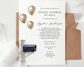 Bridal Shower by Mail Invitation, Long Distance Shower, Gold Balloons in Mailbox, Printable Template, INSTANT DOWNLOAD WSM