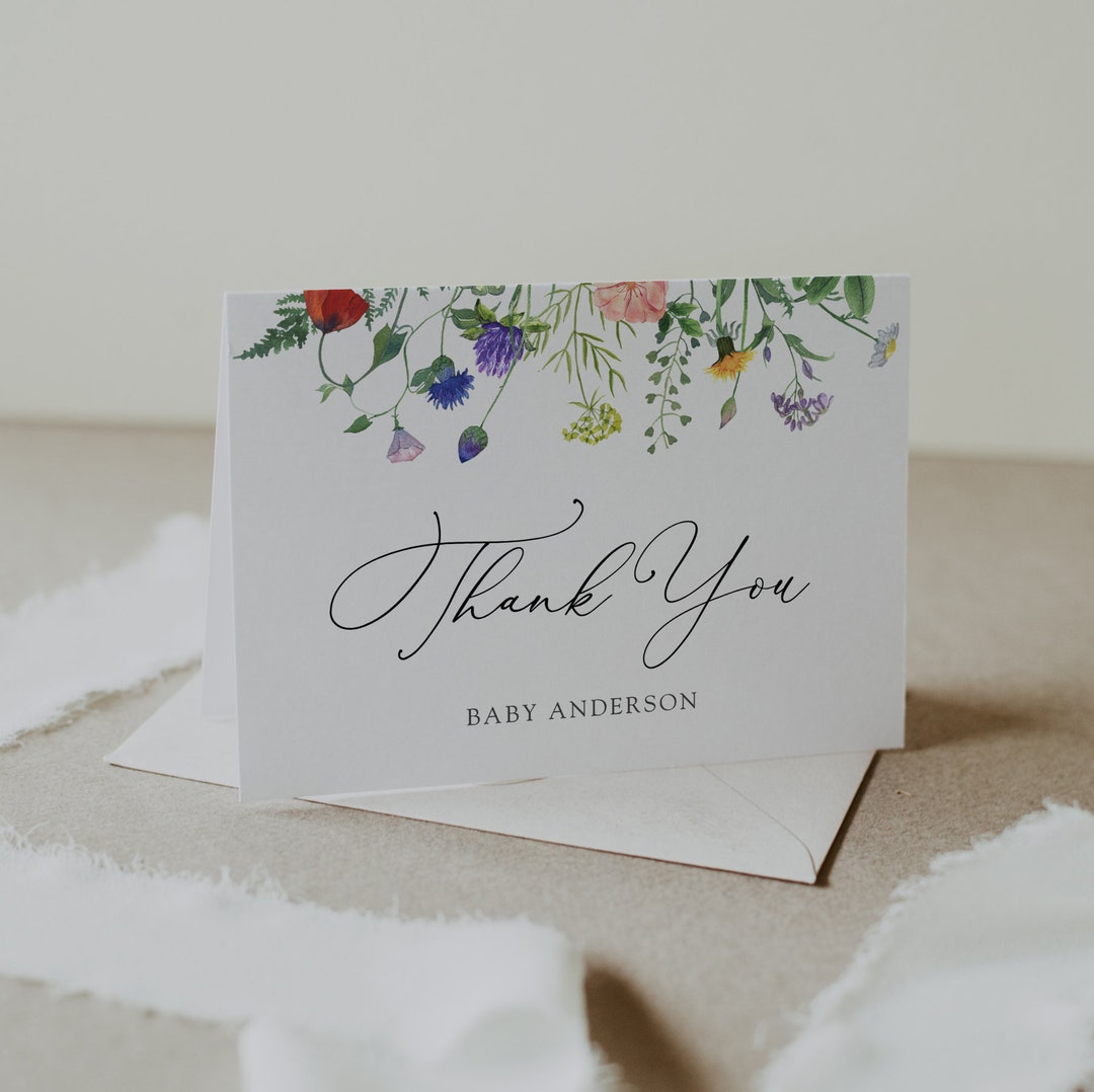 Wildflower Thank You Card Template | Bridal Baby Shower Instant ...