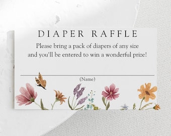 Baby Shower Diaper Raffle Ticket Insert Card, Wildflower Baby in Bloom Diaper Request. Printable Template, Instant Download