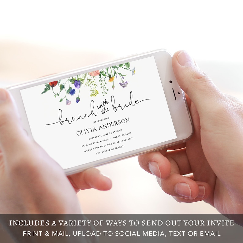 Wildflower Fields and Buzzing Bees Bridal Shower Brunch with the Bride Invitation, Printable Template, INSTANT DOWNLOAD image 3