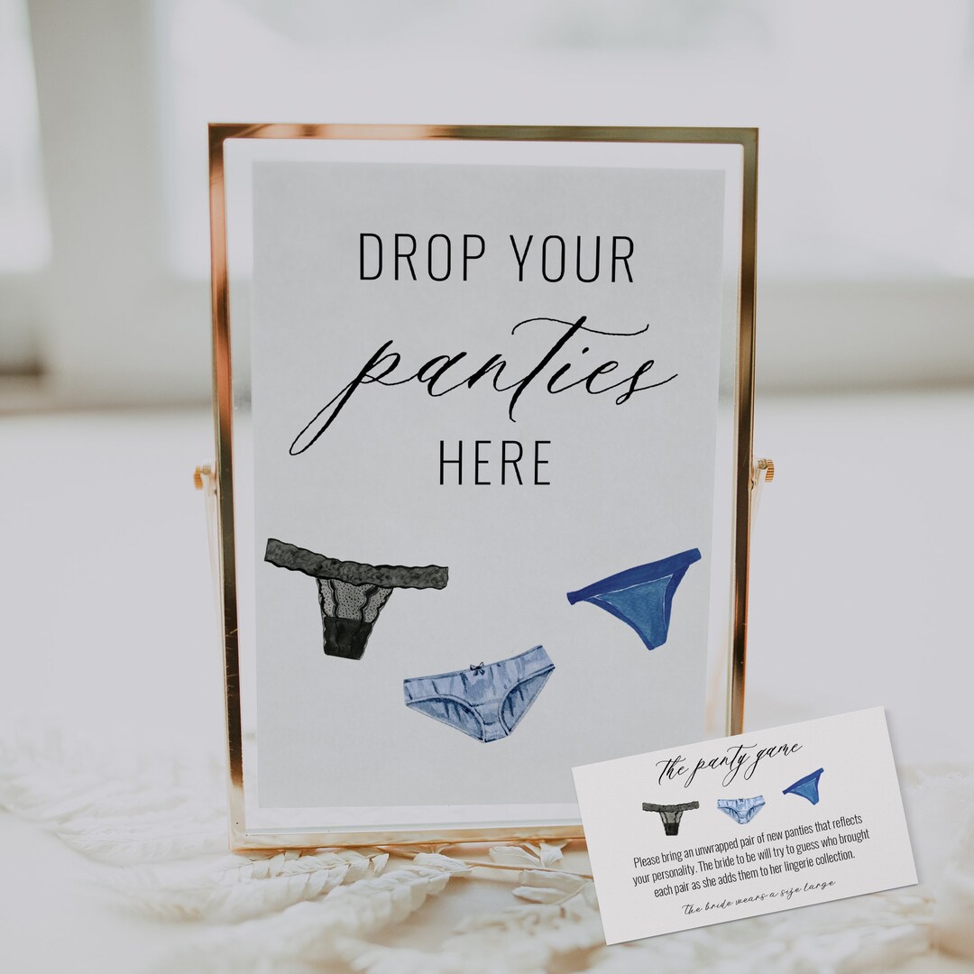 Drop Your Panties Sign and Panty Game Card, Blue Lingerie Bridal Shower