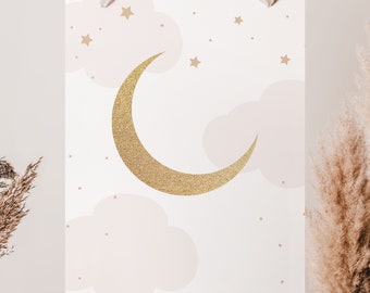 Over the Moon, Custom Sign, Gold Moon, Pink Clouds, Printable Instant Download #AP3p