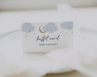 Buffet Card printable template, editable food tent card, Blue Clouds and Gold stars, Printable Instant Download #AP3b