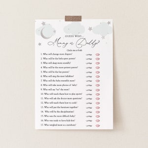 Over the Moon Guess Who Mommy and Daddy, Baby Shower Games, Blue Twinkle Star, Printable Template, INSTANT DOWNLOAD, #AP3bs_BBG