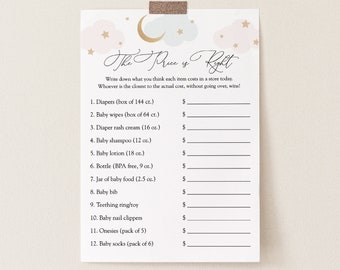 Over the Moon Baby Shower Price is Right Game, Pink and Blue, Printable Template, Instant Download #AP3bp