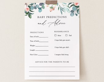 Wishes for Baby PRINTABLE Instant Download Navy Blue and Blush Pink Floral Baby Shower Game Icebreaker Advice Card Predictions Card