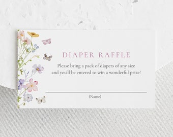 Wildflower Baby in Bloom Diaper Raffle Card, Floral Baby Shower Bring a Pack of Diapers Request Template, Baby in Bloom, Templett, #AP50