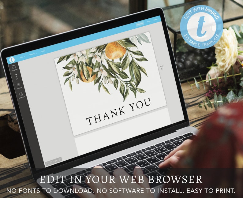 Wedding INSTANT DOWNLOAD #AP7/_TY Baby Shower Printable Template Little cutie Citrus Greenery Thank You Folded or Flat Bridal