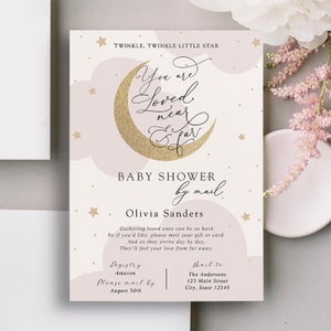 Pink Twinkle Star Baby Shower by Mail Invitation (Digital Download)