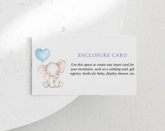 Enclosure Card Template, Blue Elephant Boy Baby Shower Insert Card, Printable #AP13_EC