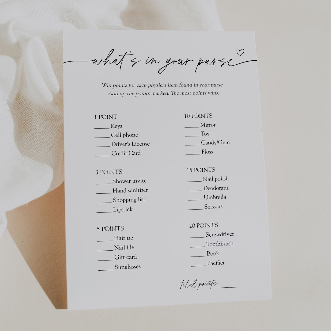 What's in Your Purse Game, Baby Shower Game, Printable Purse Game ...