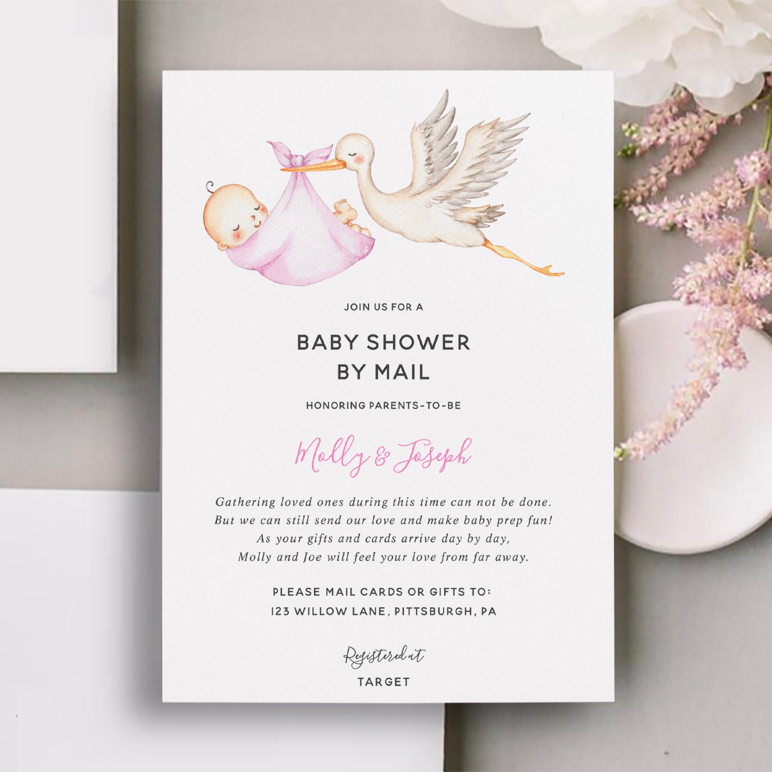 Baby Shower By Mail Long Distance Baby Shower Invitation – Paper Cute Ink