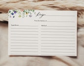 Recipe Card Printable Template, Bridal Shower Insert, Wildflower Fields, Instant Download, Wedding Recipe Card, Floral Vintage