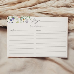 Recipe Card Printable Template, Bridal Shower Insert,  Wildflower Fields, Instant Download, Templett #AP18