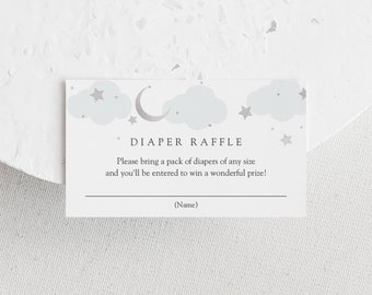 Blue Twinkle Little Star Diaper Raffle Insert card template, Silver Over the Moon Baby Shower game card, INSTANT DOWNLOAD #AP3bs_EC