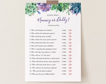 Succulent Baby Shower Guess Who Mommy or Daddy Game, Printable Template, Instant Download #AP1_BBG