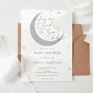 Baby Shower Invitation, You are loved to the Moon and Back, Silver, Twinkle Little Star, Printable Template, INSTANT DOWNLOAD #AP3sg