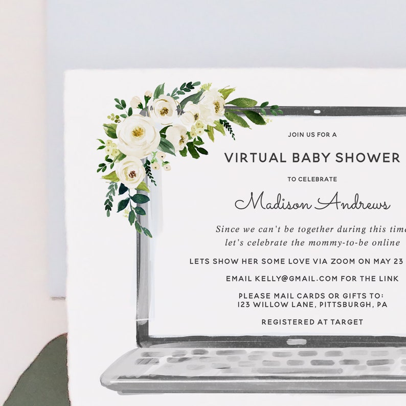 Virtual Baby Shower Printable Invitation and Evite Text Etsy