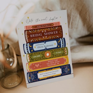 Bridal Shower Books Invitation | Onto the Next Chapter Wedding Shower Printable Invite Template | Editable Download