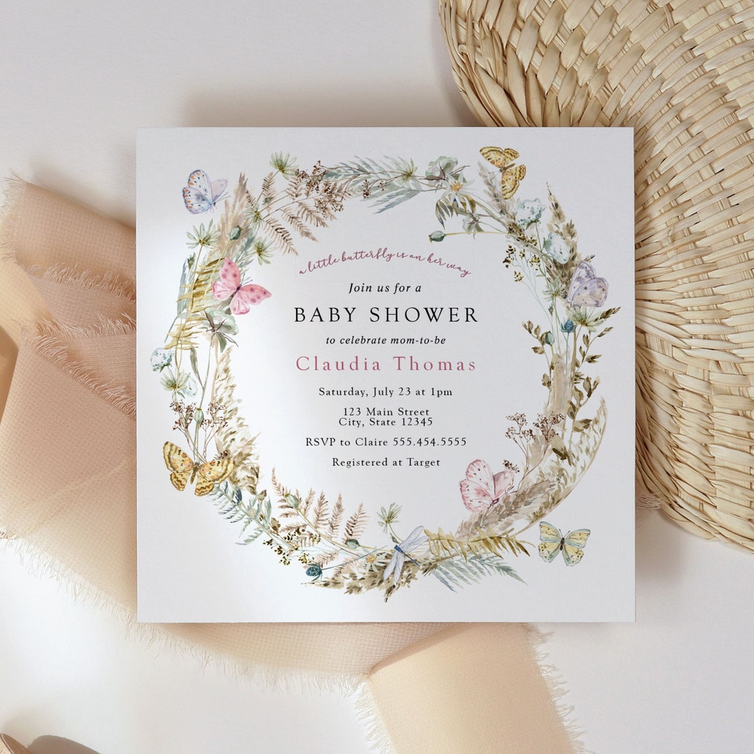 Butterfly on the Way Boho Baby Shower Invitation, Printable Template ...