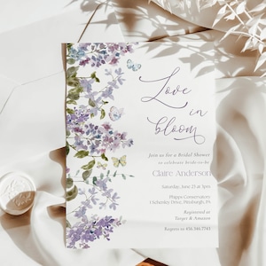Purple Lilac Bridal Shower Invitation: Floral Wedding Template (DIY Printable)