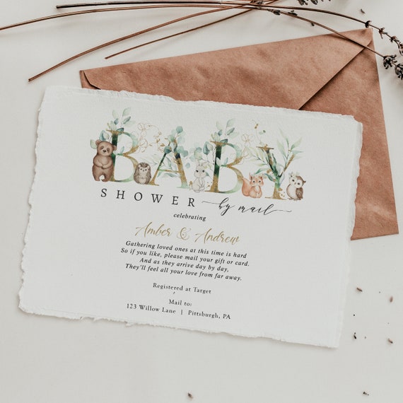 Baby Shower by Mail Invitation Woodland Animals Long Etsy