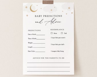 Over the Moon Baby Advice and Predictions Card, Baby Shower Games, Gray Clouds, Printable Template, INSTANT DOWNLOAD, #AP3g_BBG